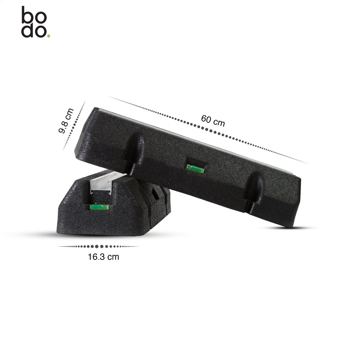 Bodo® - Rubberen Montage Balk 600mm - Ventilatie- en airconditioningaccessoire - Trilling dempend Rubber - Montage blok - Set - Airco - Inclusief Inlegmoeren & levelaars