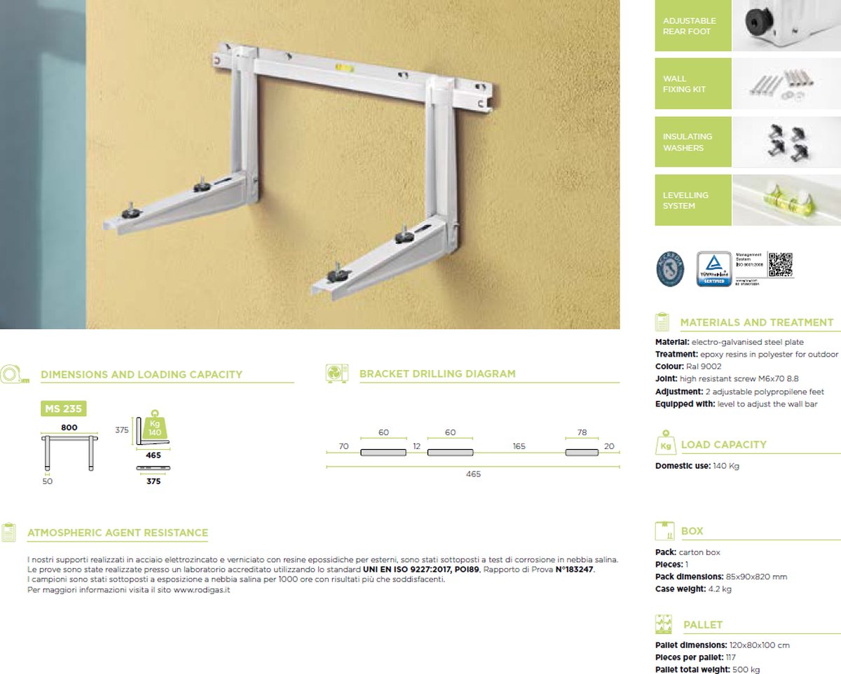 Rodigas MS253 - muurbeugel voor airconditioning - ophangframe voor airco buitenunit